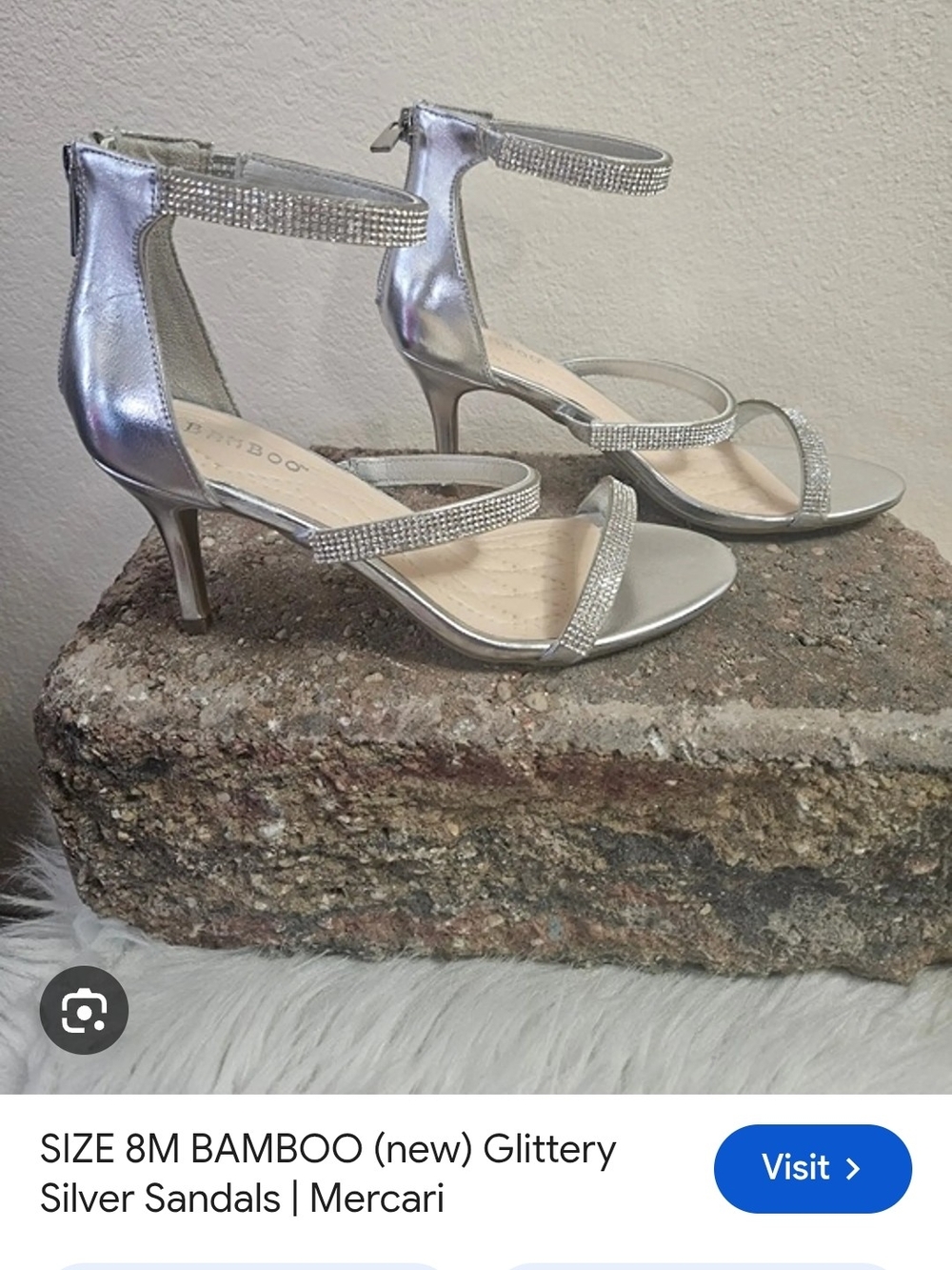 Women's Silver Glitter Ankle-Strap Dress Sandals